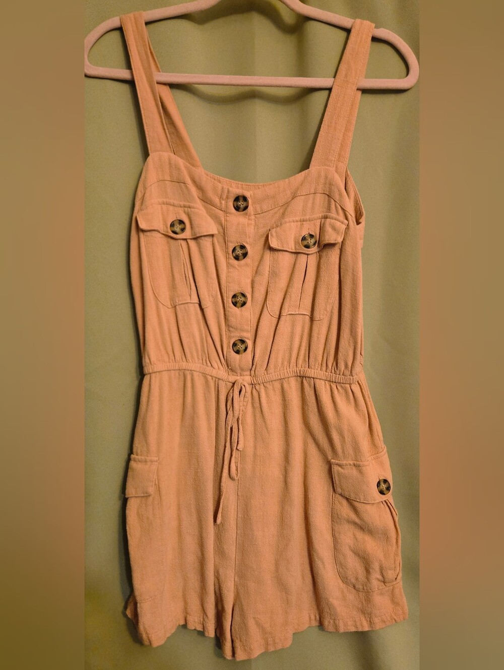 Forever 21 Tan Sleeveless Button-Front Romper Dress